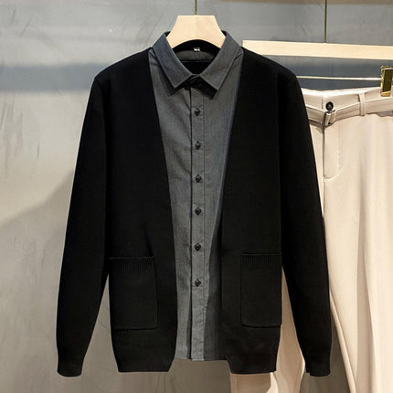 Men’s Knitted Cardigan with Shirt Collar and Zip Closure