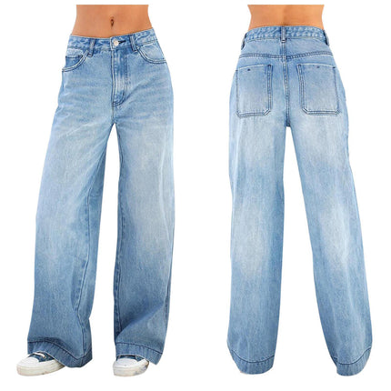 2024 Haute taille lâche Jean droit des femmes Street Casual Wide Jams Jeans Four Seasons Four Seasons confortable Pantalon de trajet