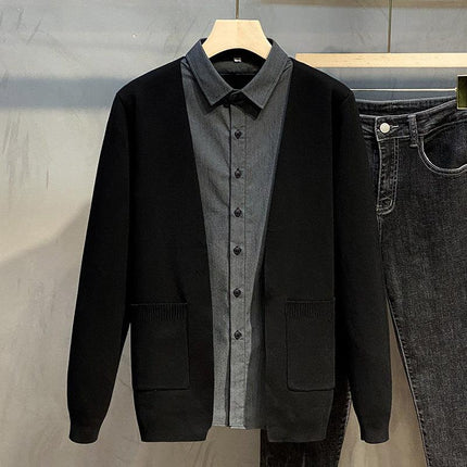 Men’s Knitted Cardigan with Shirt Collar and Zip Closure