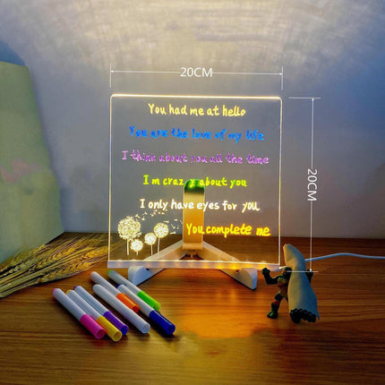 Tablero de notas acrílico luminoso transparente