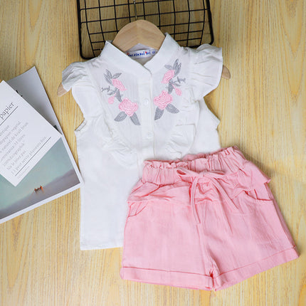 Korean Embroidered Top & Shorts Set for Girls