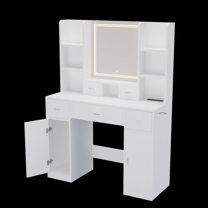 White Smart Mirror Dressing Table with Storage & Drawers