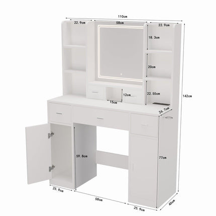 White Smart Mirror Dressing Table with Storage & Drawers