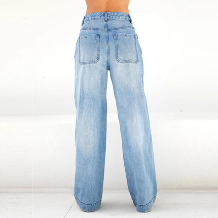 2024 Haute taille lâche Jean droit des femmes Street Casual Wide Jams Jeans Four Seasons Four Seasons confortable Pantalon de trajet