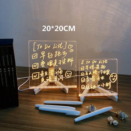Tablero de notas acrílico luminoso transparente