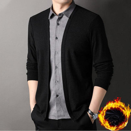 Men’s Knitted Cardigan with Shirt Collar and Zip Closure