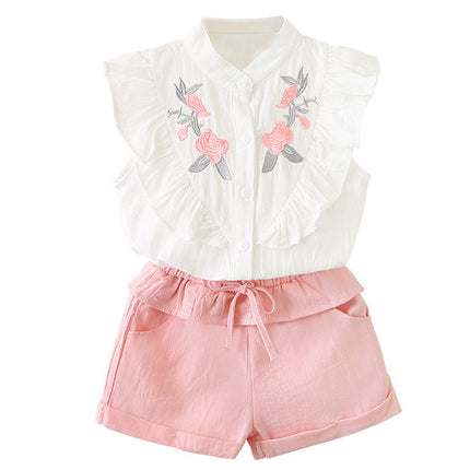 Korean Embroidered Top & Shorts Set for Girls