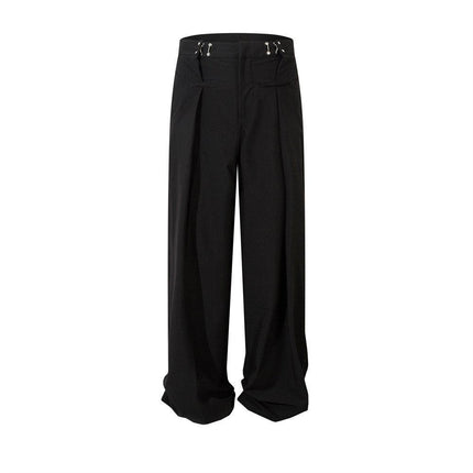 High Street Wide-Leg Trousers with Metal Buckle