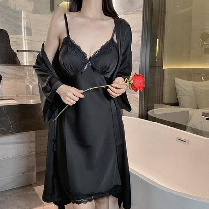 Sexy en dentelle V Neck Lingerie Robes Femme Robe de nuit Satin Lacet Lace Up Sleeping Night Dress